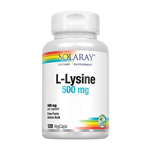 Solaray L-Lysine 500mg  Amino Acid  Healthy Cognitive Immune System   GI Function Bones Joints   Skin Support  120 VegCaps
