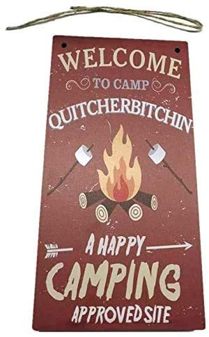 Camp Rules Sign Camper Decor Welcome to Camp Happy Camping Approved Site Hanging Wood Signs Plaques for Wall Decor 10x535BW909