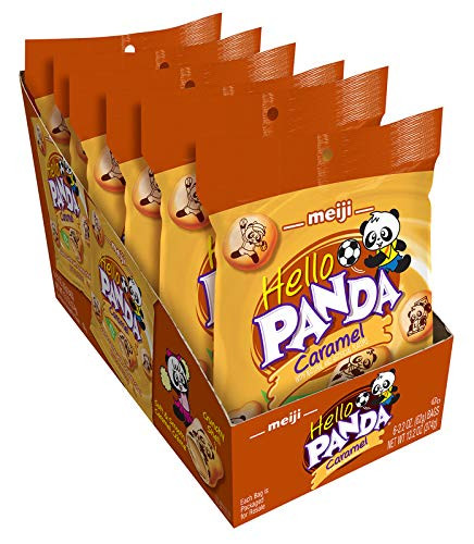 Meiji Hello Panda Cookies Caramel Crème Filled - 2_2 oz Pack of 6 - Bite Sized Cookies with Fun Panda Sports