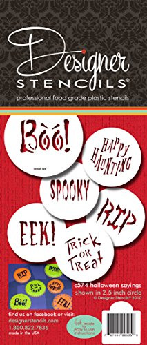Designer Stencils C574 Small Halloween Cookie Stencil Sayings, Beige/semi-transparent
