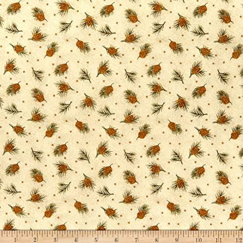 Benartex Winterberry Dotted Pine Parchment Ivory Quilt Fabric By The Yard