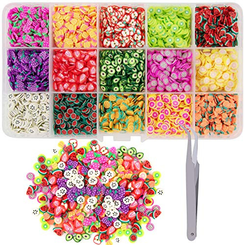 Duufin 10500 Pcs Nail Art Slices Fruits Slices Polymer Nail 3D Slice Colorful DIY Nail Art Supplies with a Tweezers for DIY Crafts Slime Making and Cellphone Decoration
