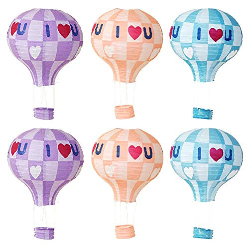 Famgee 12 inch Hanging Hot Air Balloon Paper Lanterns Set Decoration Birthday Wedding Christmas Party Decor Gift Set - Love Style Pack of 6