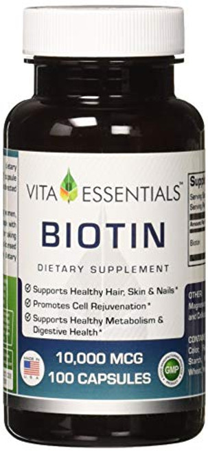 Vita Essentials Biotin Capsules 10000 Mcg 100 Count