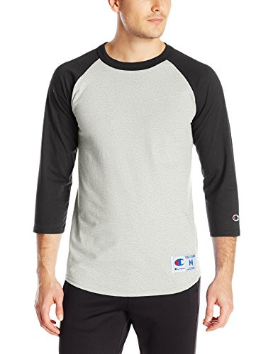 Champion Mens Raglan Baseball T-Shirt Oxford GrayBlack XX-Large