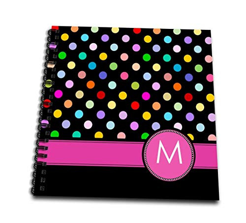 3dRose Letter M Monogrammed on Rainbow Polka Dots Pattern with Hot Pink Personal Initial-Girly Multicolor-Mini Notepad 4 by 4 db-154310-3