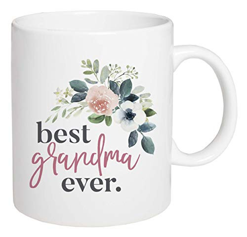 Best Grandma Ever Floral Pink 15 ounce Glossy Porcelain Ceramic Coffee Mug