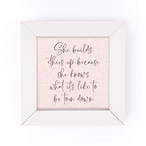 P_ Graham Dunn Builds Others Up Pink Linen 5 x 5 Pine Wood Decorative White Framed Art Sign P_ Graham Dunn Builds Others Up Pink Linen 5 x 5 Pine Wood Decorative White Framed Art Sign