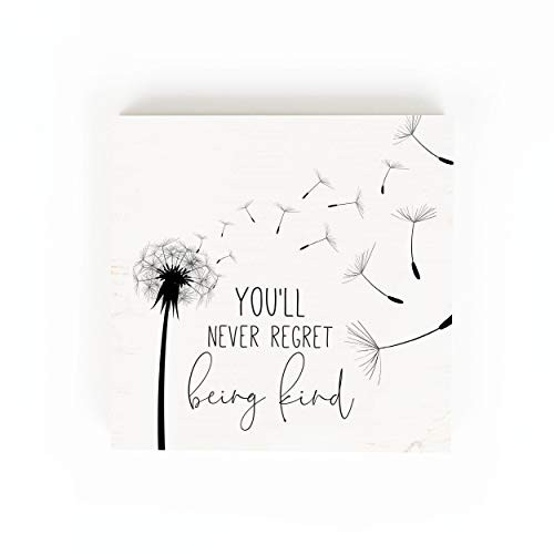 P_ Graham Dunn Never Regret Being Kind Black Dandelion 5_38 x 5_38 Pine Wood Word Block Plaque