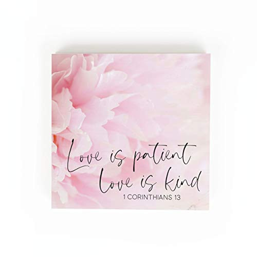 P_ Graham Dunn Love is Patient Kind Floral Pink 5_38 x 5_38 Pine Wood Word Block Plaque
