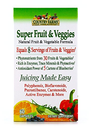 Country Farms Super Fruit and Veggies Capsules 30 Fruits and Vegetables 30 Servings 60 Count Pack of 1
