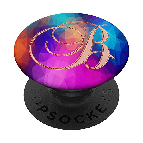 B Pink Triangles Polygon Geometric Initial Monogram Letter PopSockets Grip and Stand for Phones and Tablets