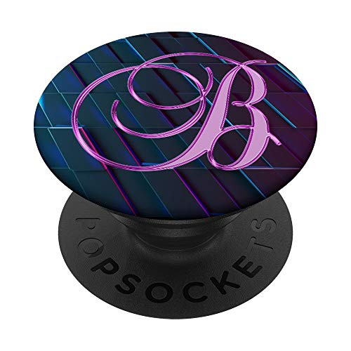 B Purple Rectangle Polygon Geometric Initial Monogram Letter PopSockets Grip and Stand for Phones and Tablets