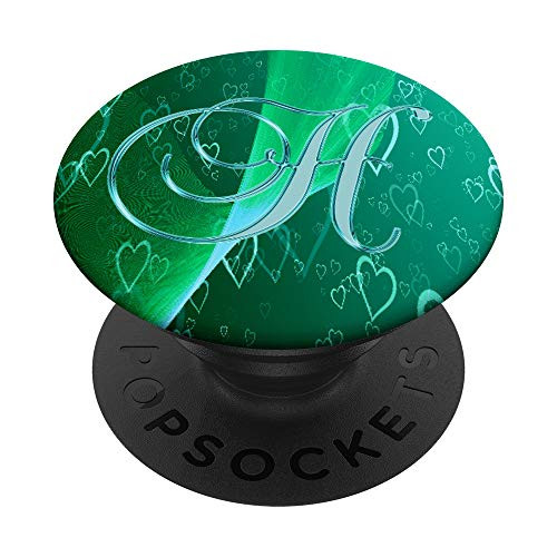 H Teal Heart Love Geometric Hearts Monogram Initial Letter PopSockets Grip and Stand for Phones and Tablets