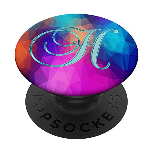 H Teal Triangles Polygon Geometric Initial Monogram Letter PopSockets Grip and Stand for Phones and Tablets