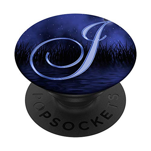 J Night Blue Dark Moon Stars Water Monogram Initial Letter PopSockets Grip and Stand for Phones and Tablets