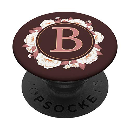 Letter B Initial Vintage Rose White Floral Maroon Monogram PopSockets Grip and Stand for Phones and Tablets