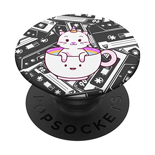 Retro Cassette Tapes Unicorn Kitty Cat Happy Tea Cup Gift PopSockets Grip and Stand for Phones and Tablets