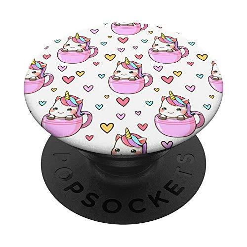Pink Hearts Tea Cup Cute Magical Unicorn Girly Party Gift PopSockets PopGrip Swappable Grip for Phones   Tablets