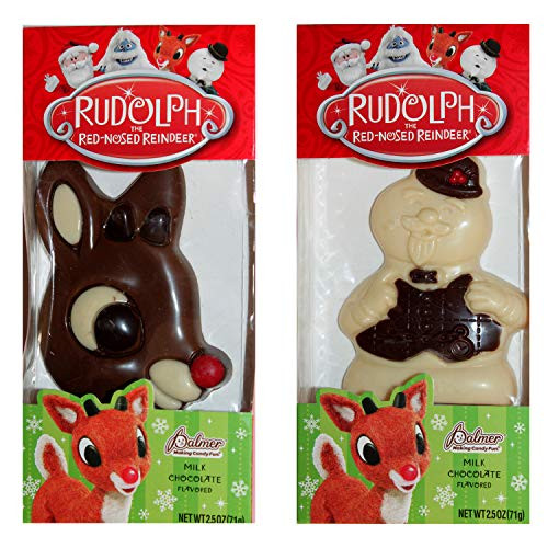 R_M_ Palmer 2 Boxes Rudolph the Red Nosed Reindeer Character Shaped Milk Chocolate Flavored HolidayChristmas Candy - Rudolph   Sam the Snowman - Net Wt_ 2_5 oz each