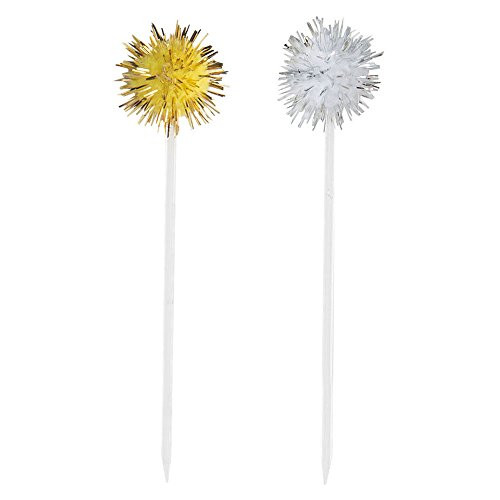 Silver & Gold Pom Pom Toothpicks, 8ct