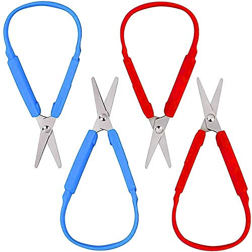 4PCS Supplies Mini Loop Scissors for Children and Teens 7 Inches Colorful Looped Scissor Adaptive Design Right and Lefty Support Easy-Open Squeeze Handles Teenagers and Adults