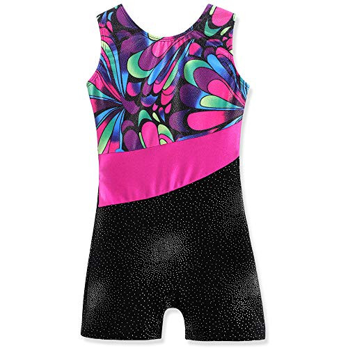 2t 3t Leotards for Toddler Girls Gymnastics with Shorts Sparkle Butterfly Flowers Pattern Sleeveless Biketards Hotpink Black Assorted Colors 902-3 years old