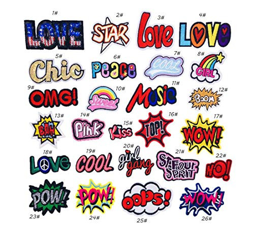 Decorative Letter Patch for Clothing Assorted Styles Embroidered Sew OnIron On Patches Applique Clothes Dress Plant Hat Jeans Sewing Flowers Applique DIY Accessory 26pcs