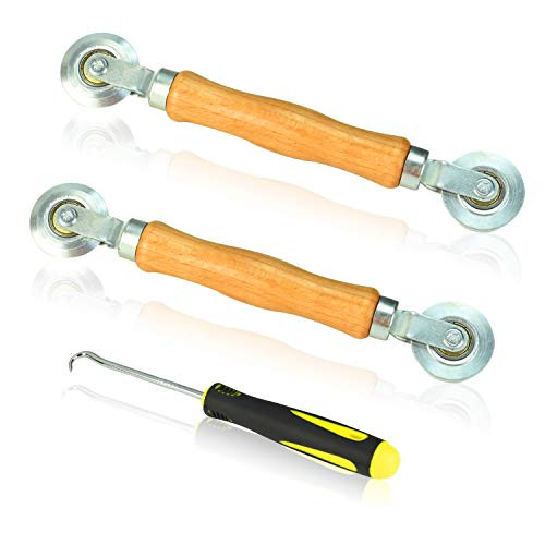 BAYTECH Screen Roller Tool kit Door Screen Rolling Tool for Installing Door Screens Window Screen Spline Roller Tool with Wooden Handle and Steel Bearing Wheels