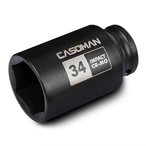 CASOMAN 12 Drive x 34 mm Deep 6 PT Impact Socket CR-MO 12-inch Drive 6 Point Axle Nut Socket for Easy Removal of Axle Shaft Nuts 34MM