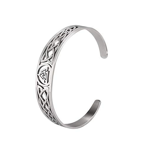 LIKGREAT Viking Norse Valknut Cuff Bracelet Stainless Steel Celtic Knot Bracelet Nordic Amulet Bangle for Men Hollow Valknut LIKGREAT Viking Norse Valknut Cuff Bracelet Stainless Steel Celtic Knot Bracelet Nordic Amulet Bangle for Men Hollow Valknut