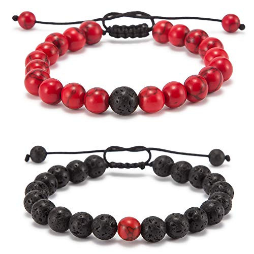 Distance Bracelet Enjoit Black Matte Agate   White Howlite Energy Stone Beads Bracelet Set Couple Jewelry Adjustable Red