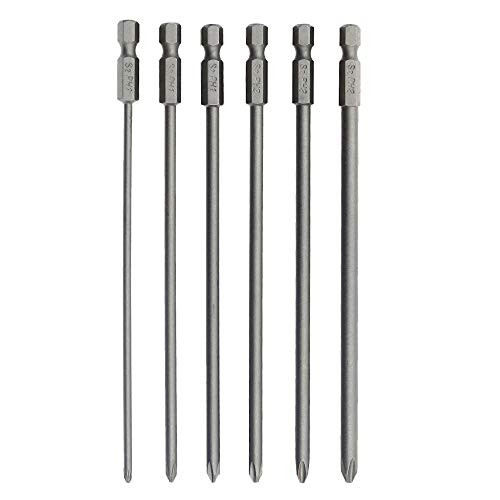 Cyful 6PCS Phillips Screwdriver Bit Set S2 Steel Magnetic Cross Phillips Screw Head Screwdriver Bits 14 Hex Shank 6 inch length