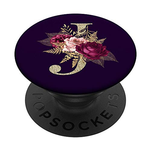 Purple floral Initial Letter J monogram flowers PopSockets Grip and Stand for Phones and Tablets