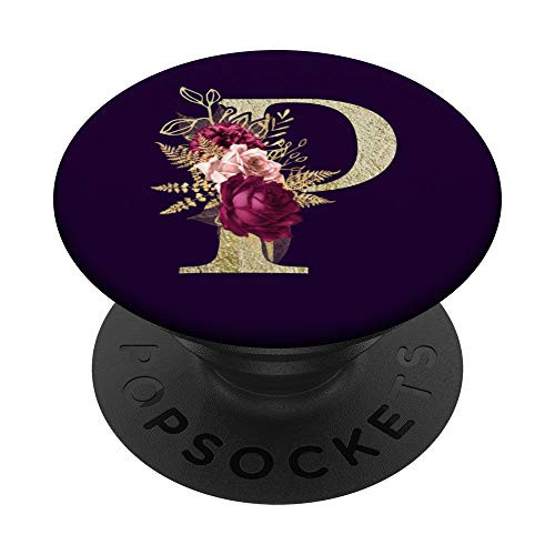 Purple floral Initial Letter P monogram flowers PopSockets Grip and Stand for Phones and Tablets