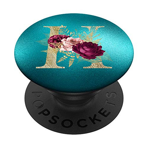 Maroon floral initial letter H monogram teal background PopSockets Grip and Stand for Phones and Tablets Maroon floral initial letter H monogram teal background PopSockets Grip and Stand for Phones and Tablets