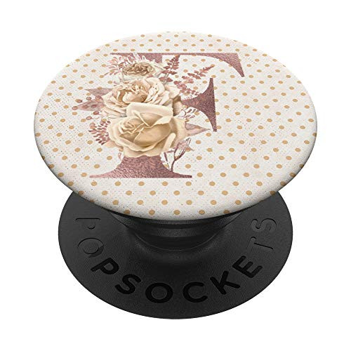 Beige floral Initial Letter F monogram beige flowers PopSockets PopGrip Swappable Grip for Phones   Tablets