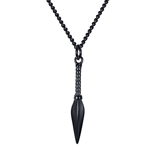 PAMTIER Men Stainless Steel Spear Point Arrowhead Spearhead Pendant Necklace Polished Black with Chain PAMTIER Men Stainless Steel Spear Point Arrowhead Spearhead Pendant Necklace Polished Black with Chain