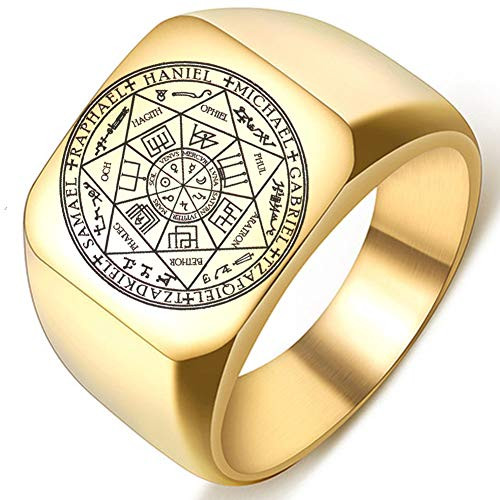 Dacai The Seals of The Seven Archangels Protection Amulet Seal Solomon Kabbalah Mens Womens Stainless Steel Polished Pinky Ring
