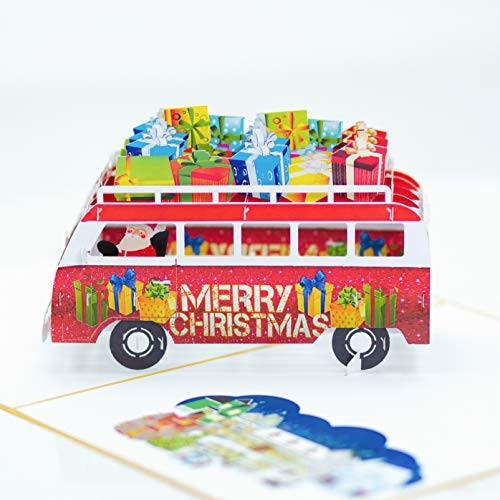 Santas Bus Pop Up Card Merry Christmas Pop Up Card Handmade 3D Popup Greeting Cards for Christmas pop up christmas cards 3d christmas pop up cards