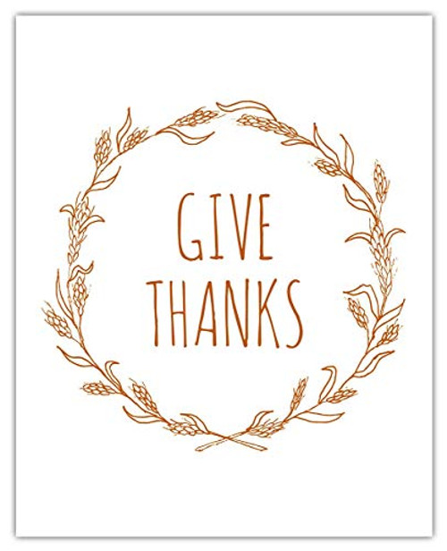 Give Thanks Typography Wall Art Print Unique Room Decor - 8x10 Unframed Picture - Great Gift Idea Under 15