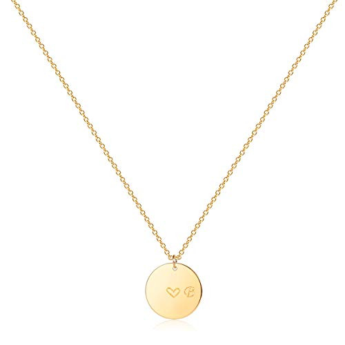 Gold Initial B Pendant Necklaces14K Gold Filled Engraved Disc Personalized Name Dainty Handmade Cute Heart Initial B Tiny Pendant Necklaces Jewelry Gift for Women