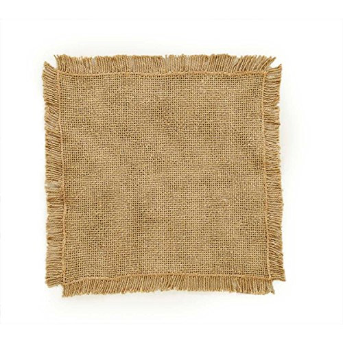 VHC Brands Classic Country Farmhouse Tabletop   Kitchen - Burlap Natural Tan Fringed Tablemat Set of 6 9 x 9