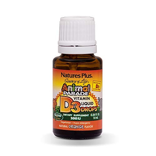 NaturesPlus Animal Parade Source of Life Liquid Vitamin D3 Drops for Children - 200 iu 10 ML - Orange Flavor - Bone Health Immune System Support Supplement - Gluten-Free Vegetarian - 365 Servings NaturesPlus Animal Parade Source of Life Liquid Vitamin D3 Drops for Children - 200 iu 10 ML - Orange Flavor - Bone Health Immune System Support Supplement - Gluten-Free Vegetarian - 365 Servings