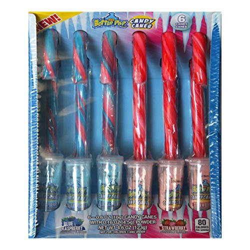 Bazooka 6pc Box Set Baby Bottle Pop Candy Canes wPowder HolidayChristmas - Blue RaspberryStrawberry