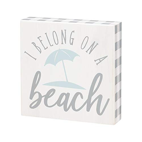 Collins Painting Decorative Wood Block Sign with Plaid Pattern I Belong on a Beach