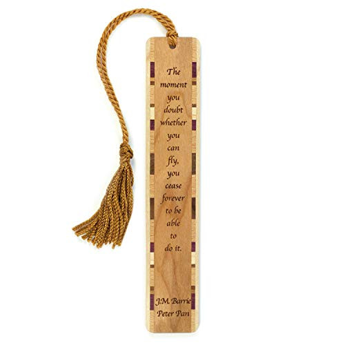 Peter Pan Quote - J_M_ Barrie Engraved Wooden Bookmark with Tassel - Search B071RKP2RC for Personalized Version