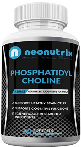 Phosphatidyl Choline Supplement from Soy Lecithin Nootropic Complex Support Brain Cells   Cognitive Functions Infused with Premium Phosphatidylcholine 420MG Advanced Formula 60 Softgels by Neonutrix