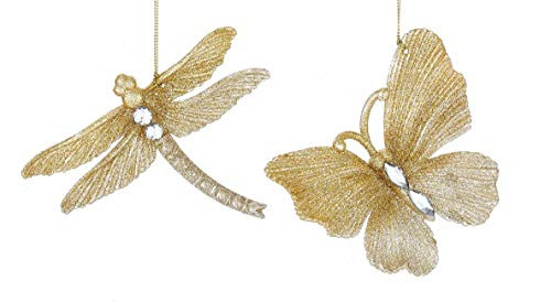 The Bridge Collection Gold Glittered Butterfly   Dragonfly Ornaments Set of 2 Assorted