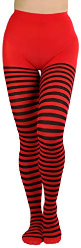 ToBeInStyle Womens Nylon Horizontal Striped Tights - BlackRed - Plus 3X4X